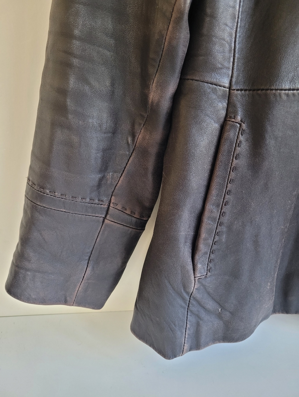 Jones New York Leather Jacket Butoon Up Chocolate Brown Womens Large - Picture 6 of 9